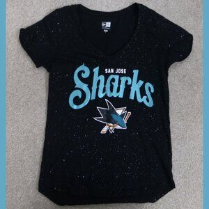 San Jose Sharks V-Neck Short Sleeve Sparkle Top (Size S)
